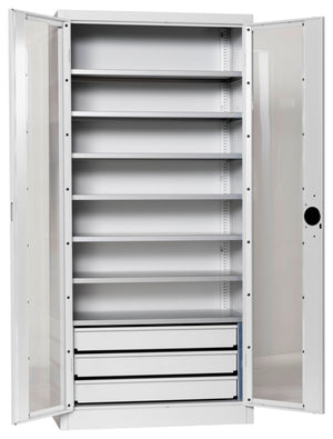 Flügeltürenschrank Lagerbox-FLGTRSHRNK-SICHTF-SLB-FB520S-RAL7035 Verpackungsinhalt 1 Einheit