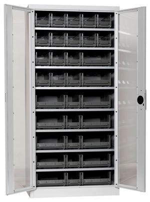 Flügeltürenschrank Lagerbox-FLGTRSHRNK-SICHTF-SLB-FB520-BOX-RAL7035 Verpackungsinhalt 1 Einheit