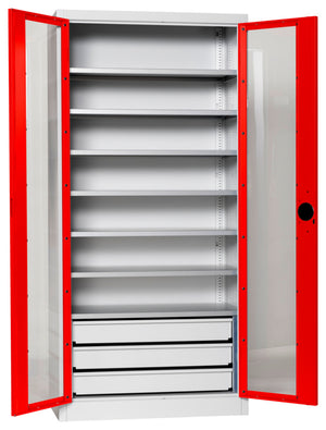Flügeltürenschrank Lagerbox-FLGTRSHRNK-SICHTF-SLB-FB520S-RAL3020 Verpackungsinhalt 1 Einheit