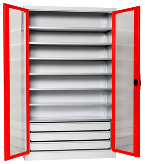 Flügeltürenschrank Lagerbox-FLGTRSHRNK-SICHTF-SLB-FB521S-RAL3020 Verpackungsinhalt 1 Einheit