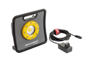 Kompakte, tragbare LED-Arbeitsleuchte mit Akku und verschiedenen Helligkeitsstufen.