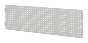 Robuste Aufbauelement-Werkbank in Lichtgrau mit großzügiger Arbeitsfläche und Stauraum.