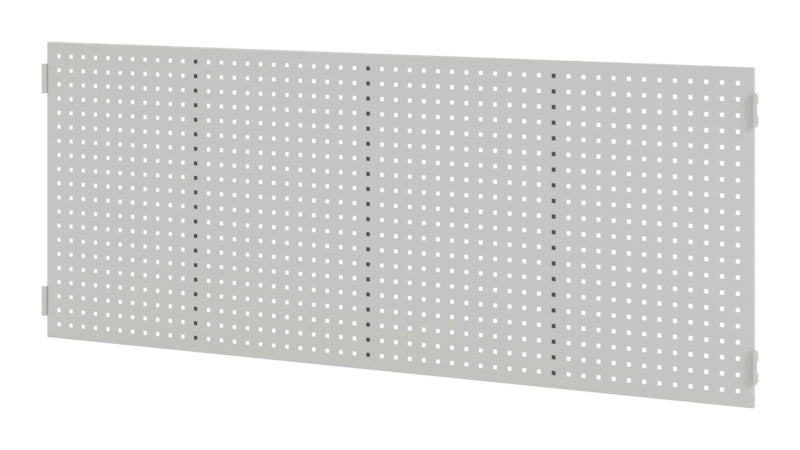 Vielseitige, robuste Werkbank in Lichtgrau mit großzügiger Arbeitsfläche und Ablageflächen.