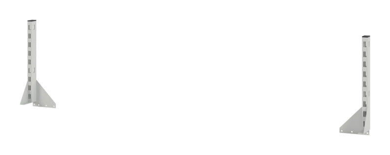 Graue Aufbauelement-Werkbank mit großer Arbeitsfläche und Ablageflächen in RAL7035.