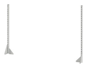 Graue Aufbauelement-Werkbank mit großer Arbeitsfläche und integrierten Ablagen in RAL7035.