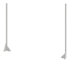 Werkbank in RAL7035 mit großzügigen Arbeitsflächen und integrierten Ablageflächen.