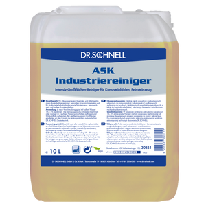 10L Kanister des ASK Industriereinigers mit klarer Flüssigkeit und robustem Kunststoffdesign.