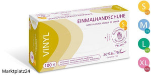 Sensilind Vinyl Einmalhandschuhe Premium, Gr.L (8-9), transparent, puderfrei, unsteril, 100 St/Box - Marktplatz24