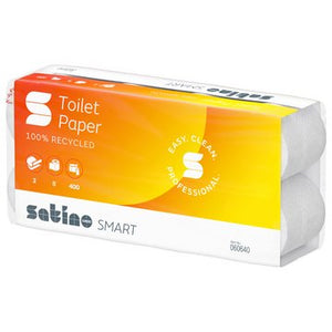 Waschraum -Toilettenpapier Satino Smart, 2lg, 9,5x11cm, 250 Blatt, weiß, Recycling, 8x8 Ro/VE