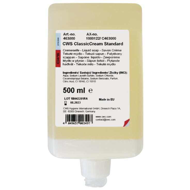 CWS Hygiene Seifencreme 500ml Flasche mit milder Formel und praktischem Spender für sanfte Hautpflege und effektive Handreinigung