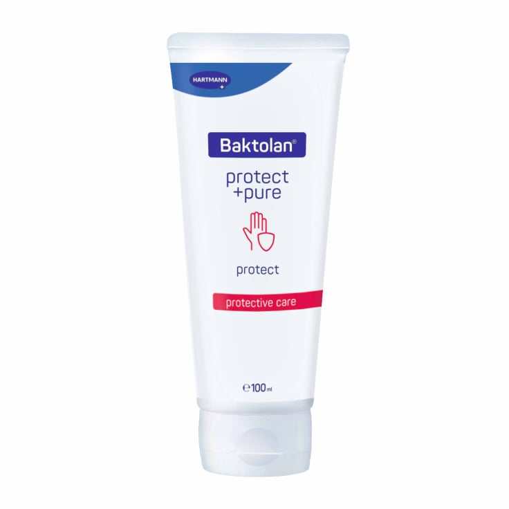 Baktolan Protect+ Pure Pflegecreme 100ml Tube für trockene, sensible Haut, beruhigend mit Panthenol und Bisabolol, schützende Creme ohne Fettfilm