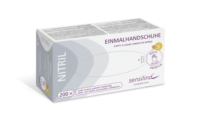 Sensilind Nitril Einmalhandschuhe Premium, weiß, Größe S, 200 Stück