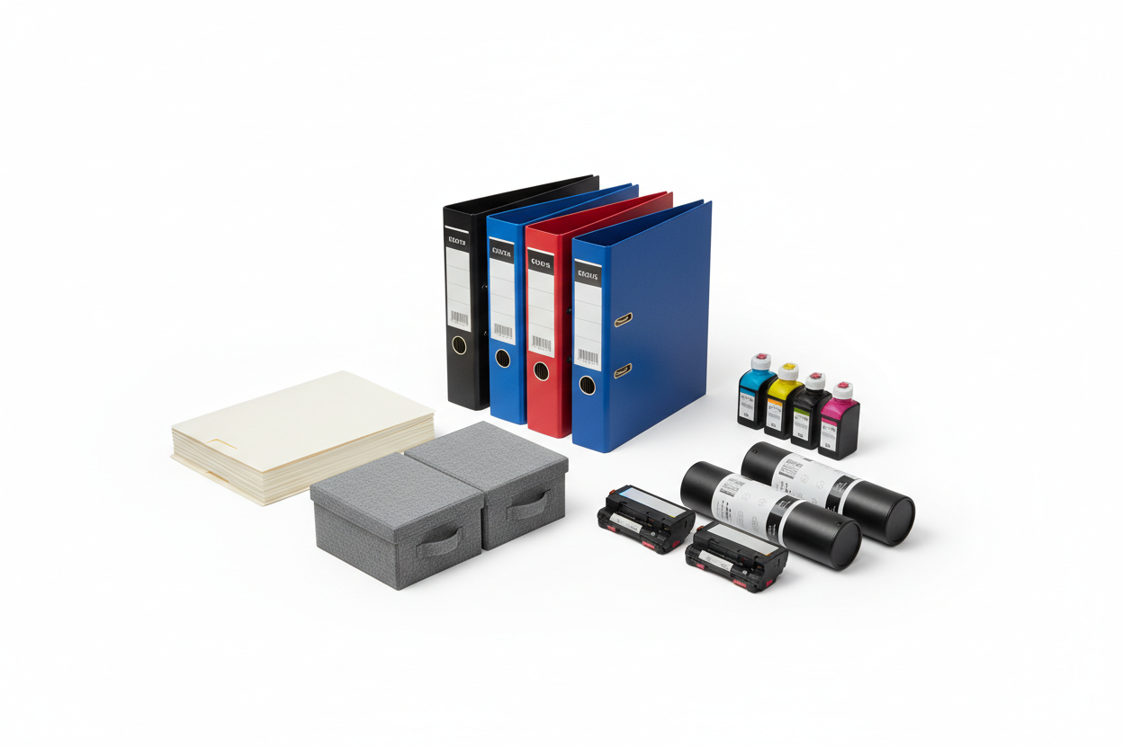 Ordner/Mappen/Boxen (z. B. Aktenordner, Aufbewahrungsbehälter) und Tinte/Toner