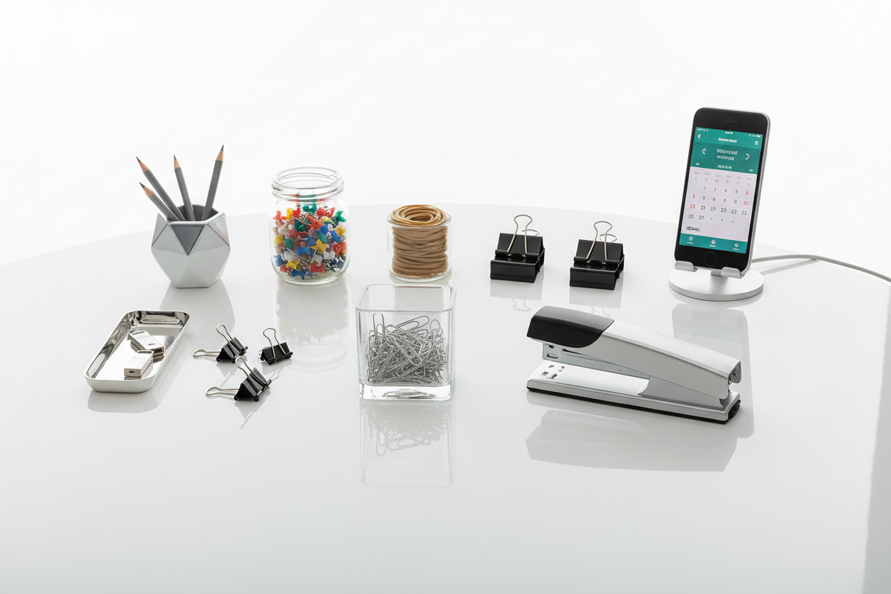Zubehör (z. B. Büroklammern, Heftgeräte)