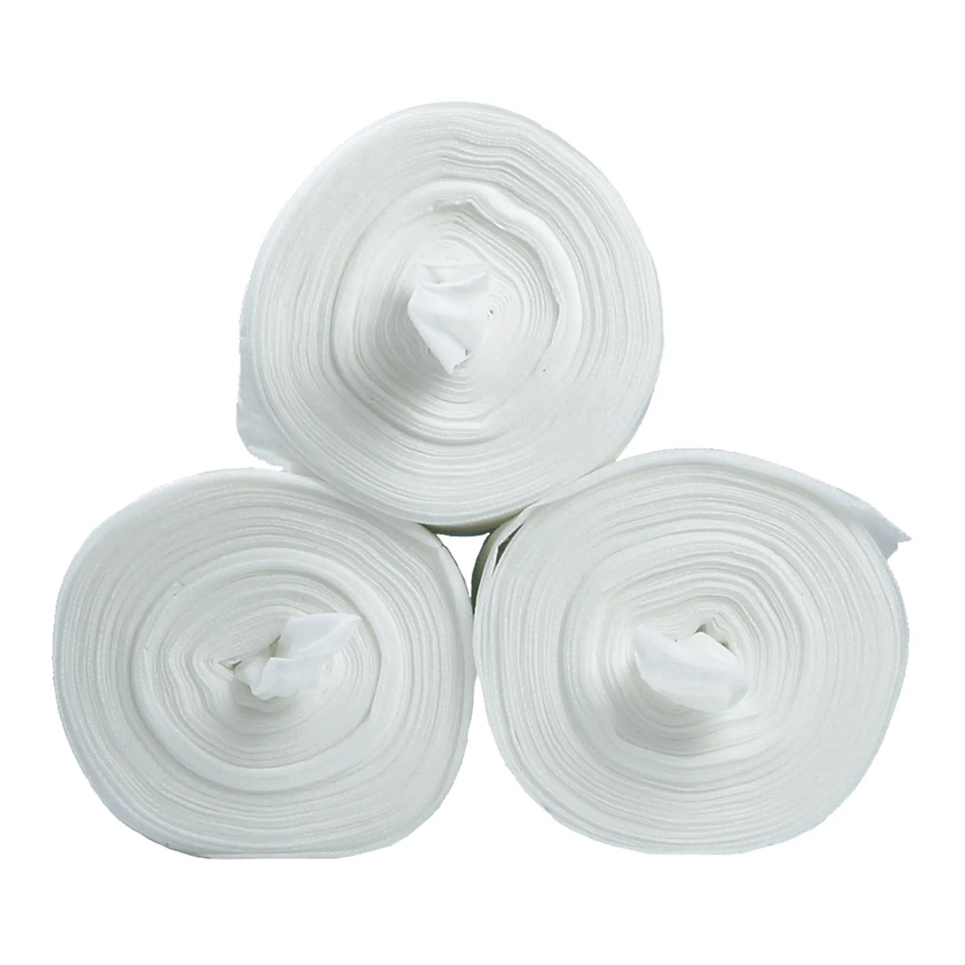 Drei Rollen weiße Vlieswischtücher mit jeweils 70 Blatt.
