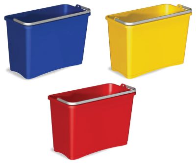 Gelber 8-Liter-Kunststoffeimer mit verstärktem Griff und einfacher Ausgießform.