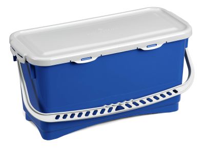 Roter Kunststoffeimer mit 20L Fassungsvermögen, Griff und Deckel für sichere Aufbewahrung.