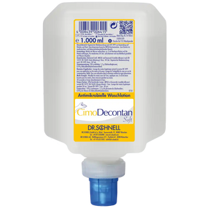 1L V10 bottle of CimoDecontan Soft disinfectant with a gentle skin-friendly formula.
