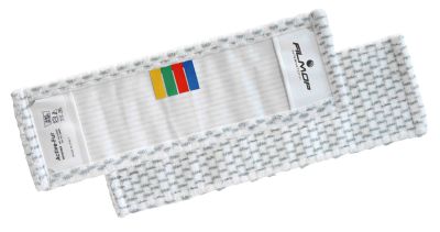 Weißer Microfaser-Bezug 50x16 cm mit grauen Nylonsätzen für Möbelbezug.