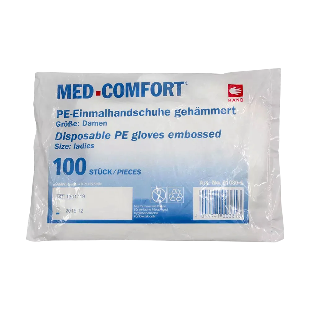 Medizinische Produkte -PE - Handschuhe, Einweghandschuh, transparent, Gr.S, gehämmert, für Damen, 100 St/Btl.
