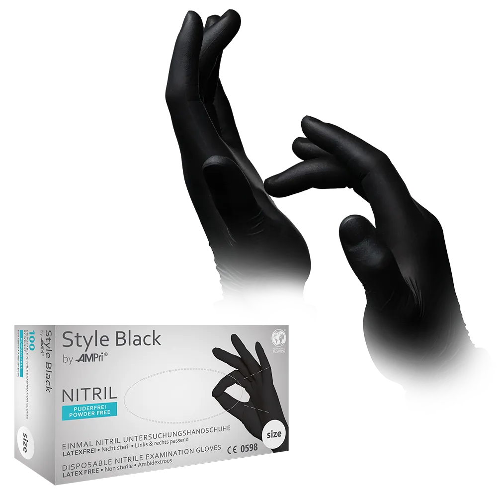 Medizinische Produkte -Nitril Handschuhe, Style Black, ungepudert, schwarz, Gr.M, unsteril, 100 St/Box