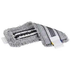 Grauer Mop-Aufsatz mit Streifen und Fransen.