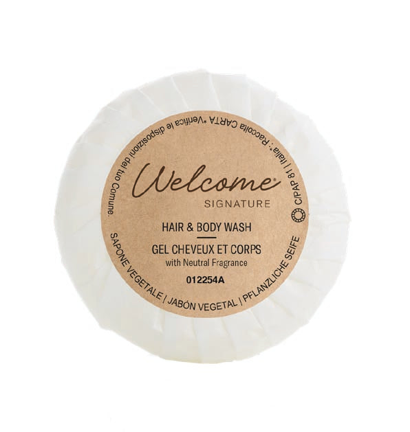 Welcome Signature hair and body wash soap with neutral fragrance.