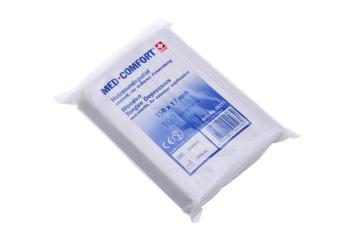 MED COMFORT wooden mouth depressor, 150x18x1.8mm, 100 pcs/bag.
