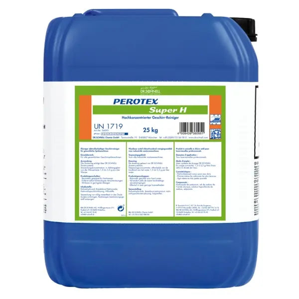 25kg Kanister mit Perotex Super H Neu, einem leistungsstarken Reinigungsmittel für hartnäckige Verschmutzungen.