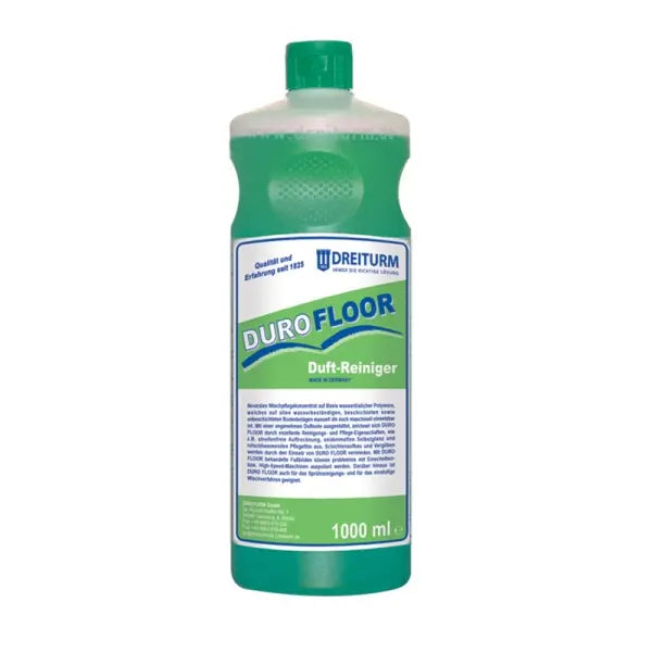 Duro Floor, 1L Rundflasche, zeigt eine runde Flasche mit klarer Flüssigkeit für Bodenbeschichtung.