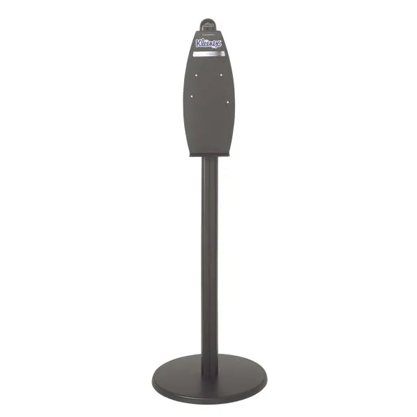 Schwarzer Kunststoffständer für Schaumseifenspender mit Kleenex-Logo.