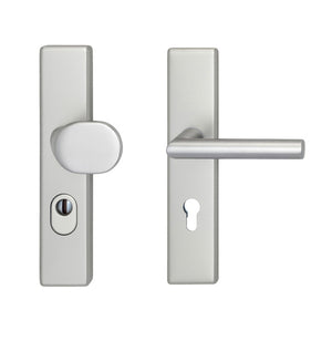 Weißer Schutzbeschlag aus Aluminium Modell SBS-ALU-S45-ES1-WE-ZA für Türen und Fenster.