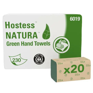 Hostess Natura Green Hand Towels, 20 packs of 230 sheets.
