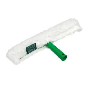 Fensterwischer mit weißem Bezug und grünem Griff