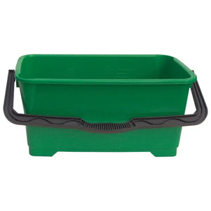 Ein grüner 28-Liter-Eimer aus robustem Kunststoff mit Henkel.