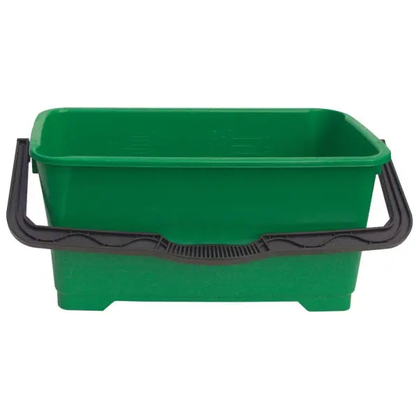 Ein grüner 28-Liter-Eimer aus robustem Kunststoff mit Henkel.