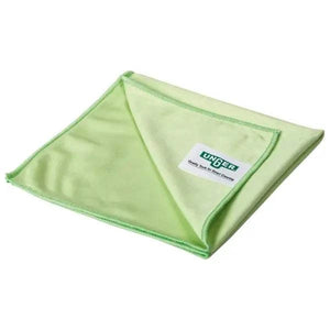 Ein hellgrünes Mikrofasertuch von Unger mit dem Logo.