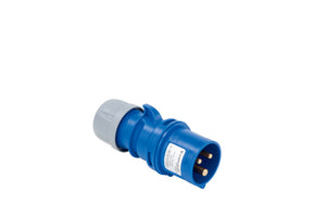 Blauer CEE-Stecker 3-polig 32A 250V IP44 mit robustem Gehäuse für Industrieeinsatz