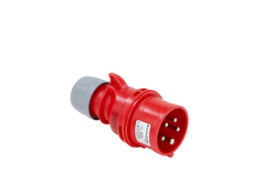 Roter CEE-Stecker mit 5 Polen, 16A, 400V, IP44, für professionelle elektrische Verbindungen.