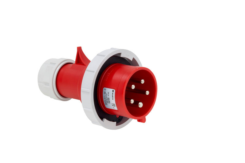 Rote 5-polige CEE-Steckdose 32A 400V IP67 mit robustem, staub- und wasserdichtem Gehäuse.
