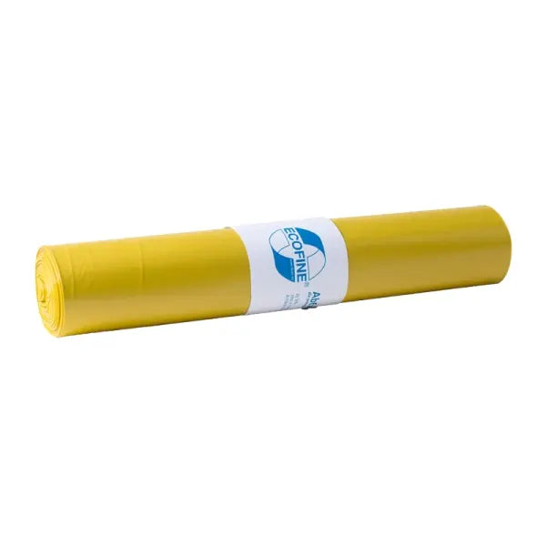 Garbage bags ECOFINE, LDPE, 120L, yellow, 700x1100mm, 25my, 25 pcs/roll.