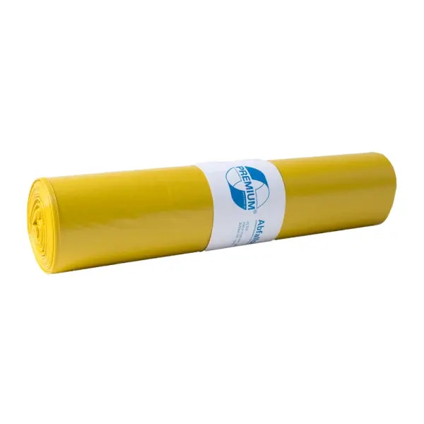 Garbage bags PREMIUM, LDPE, 120L, yellow, 700x1100mm, 60my, 25 pcs/roll.