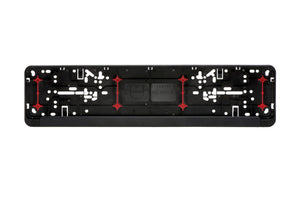 Komplettes Kennzeichenbefestigungsset mit Schrauben und Halterungen.