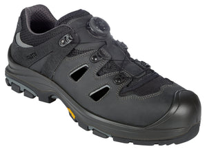 Sicherheitssandale S1P in Schwarz mit rutschfester Sohle und Klettverschluss in Größe 38.