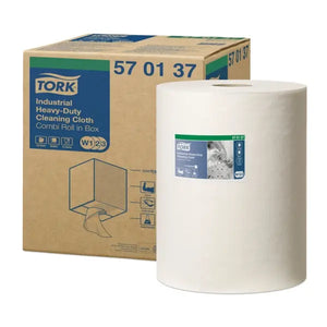 Tork Extra starke Industrie Reinigungstücher Rolle in Weiß mit robuster Struktur und hoher Saugfähigkeit.