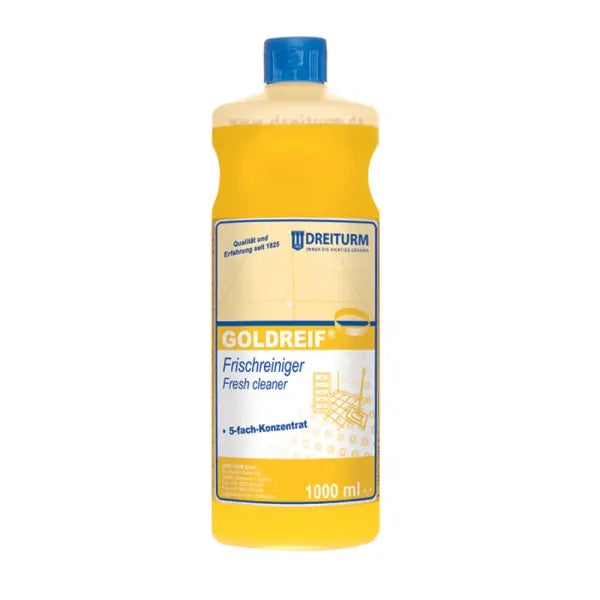 Goldreif Frischreiniger 1L Flasche mit blauem Deckel.