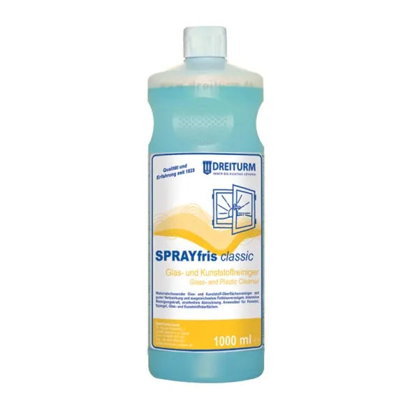 Sprayfris Classic Glasreiniger in einer 1000 ml Flasche.