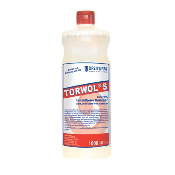 Torwol S Reiniger in einer 1000 ml Flasche mit rotem Schraubverschluss.