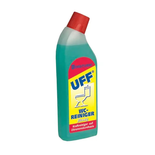 UFF WC Reiniger in einer 750ml Flasche mit rotem Verschluss.