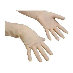 Leichte Latexhandschuhe in Größe L mit strukturierter Oberfläche für besseren Grip.